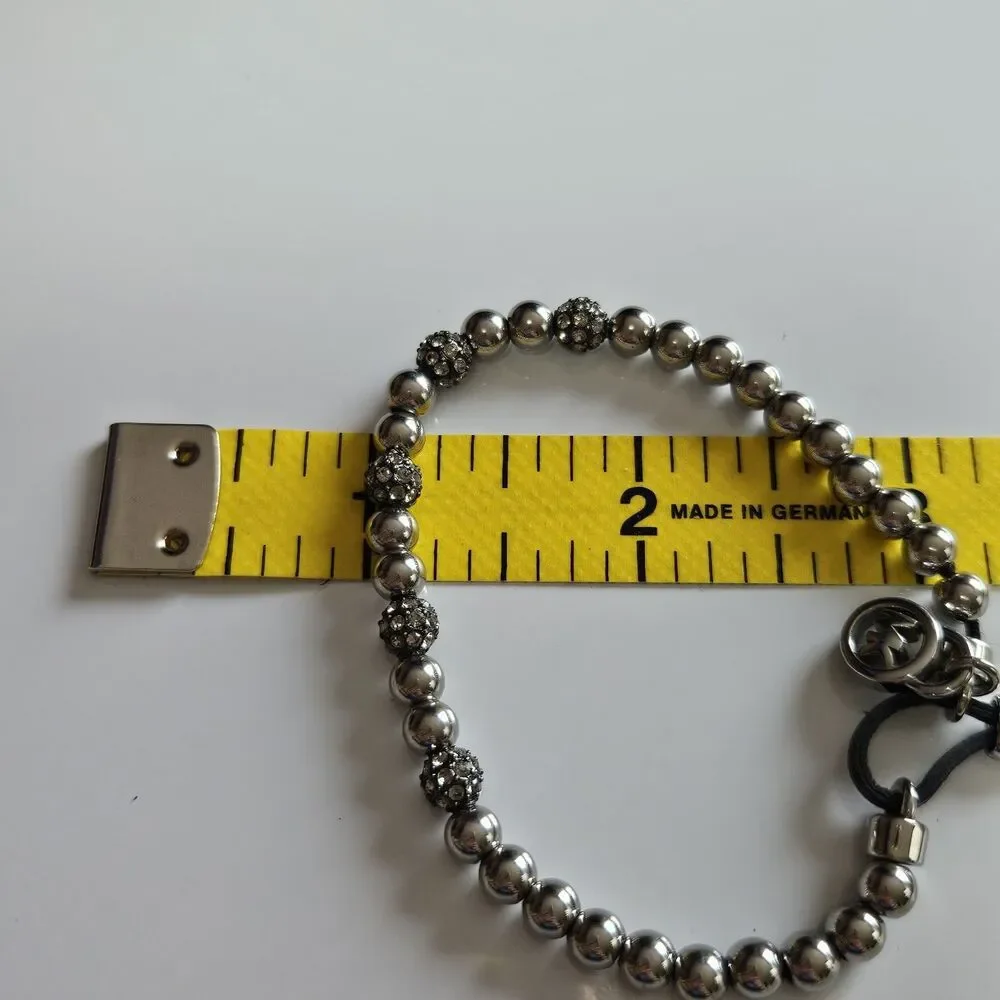 Michael Kors Slider Bracelet | Silver and Rhinestone Beaded Adjustable